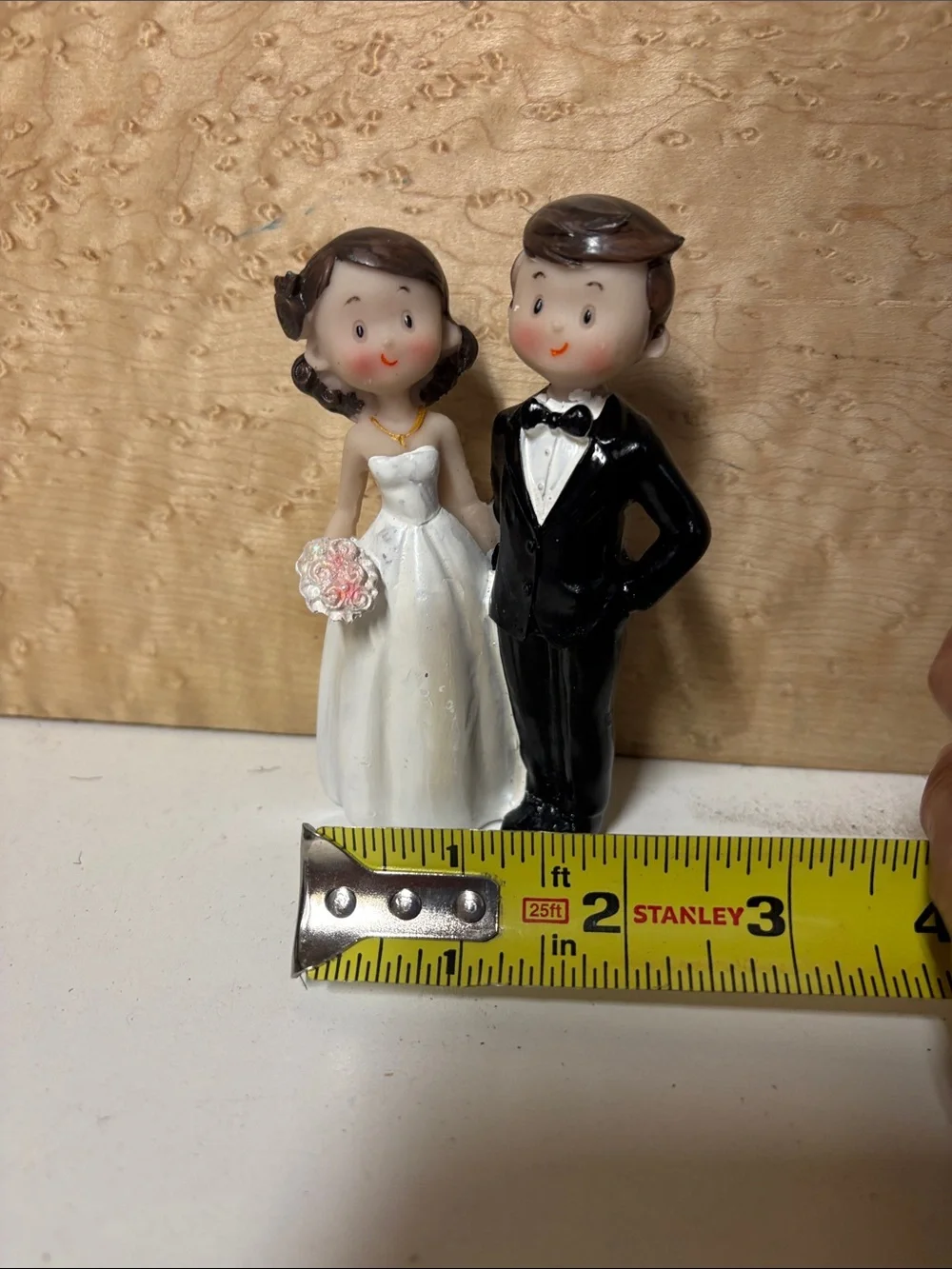 Wedding Cake Topper Bride and Groom Figurine in White and Black